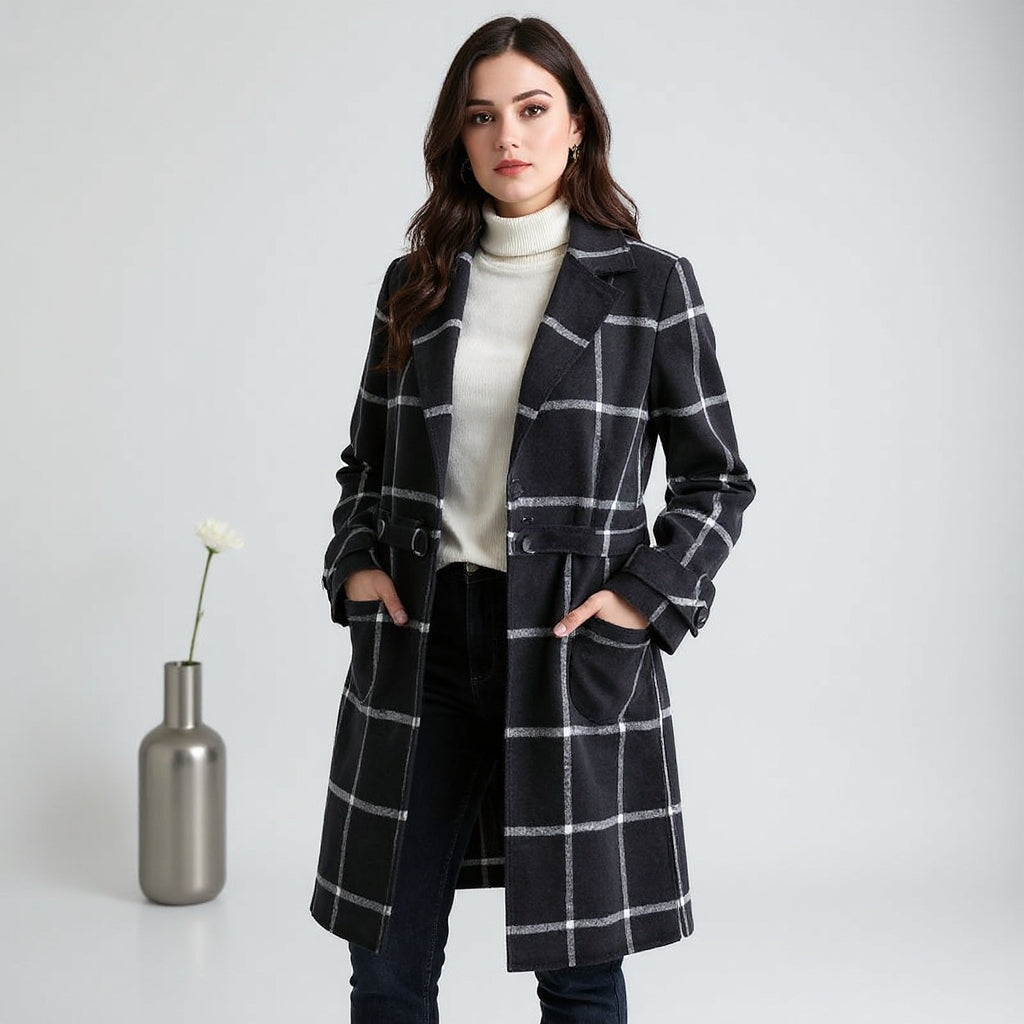 Yves Paris |Manteau élégant en laine à carreaux