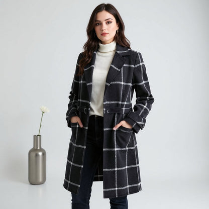 Yves Paris |Manteau élégant en laine à carreaux