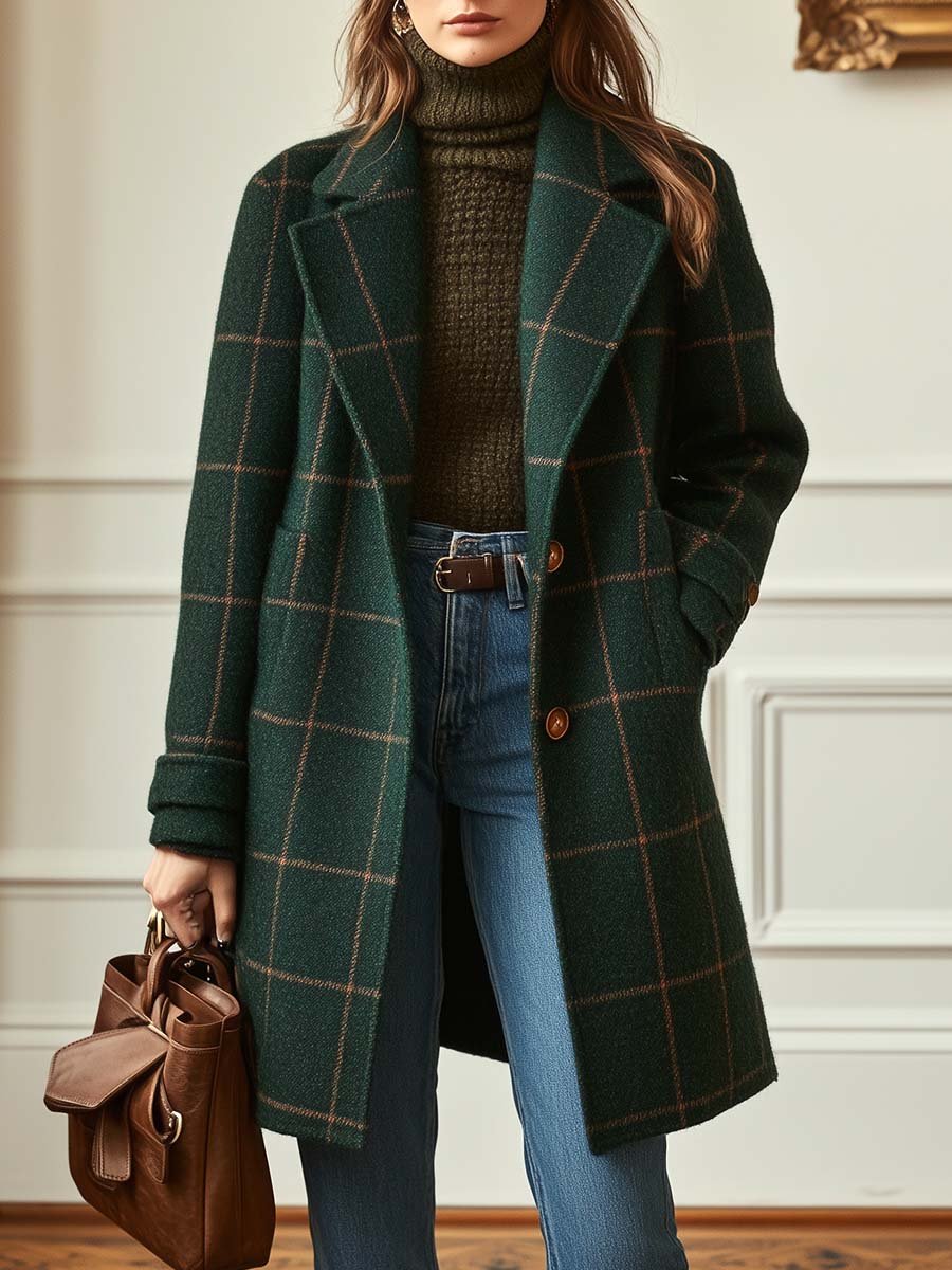 Yves Paris |Manteau élégant en laine à carreaux